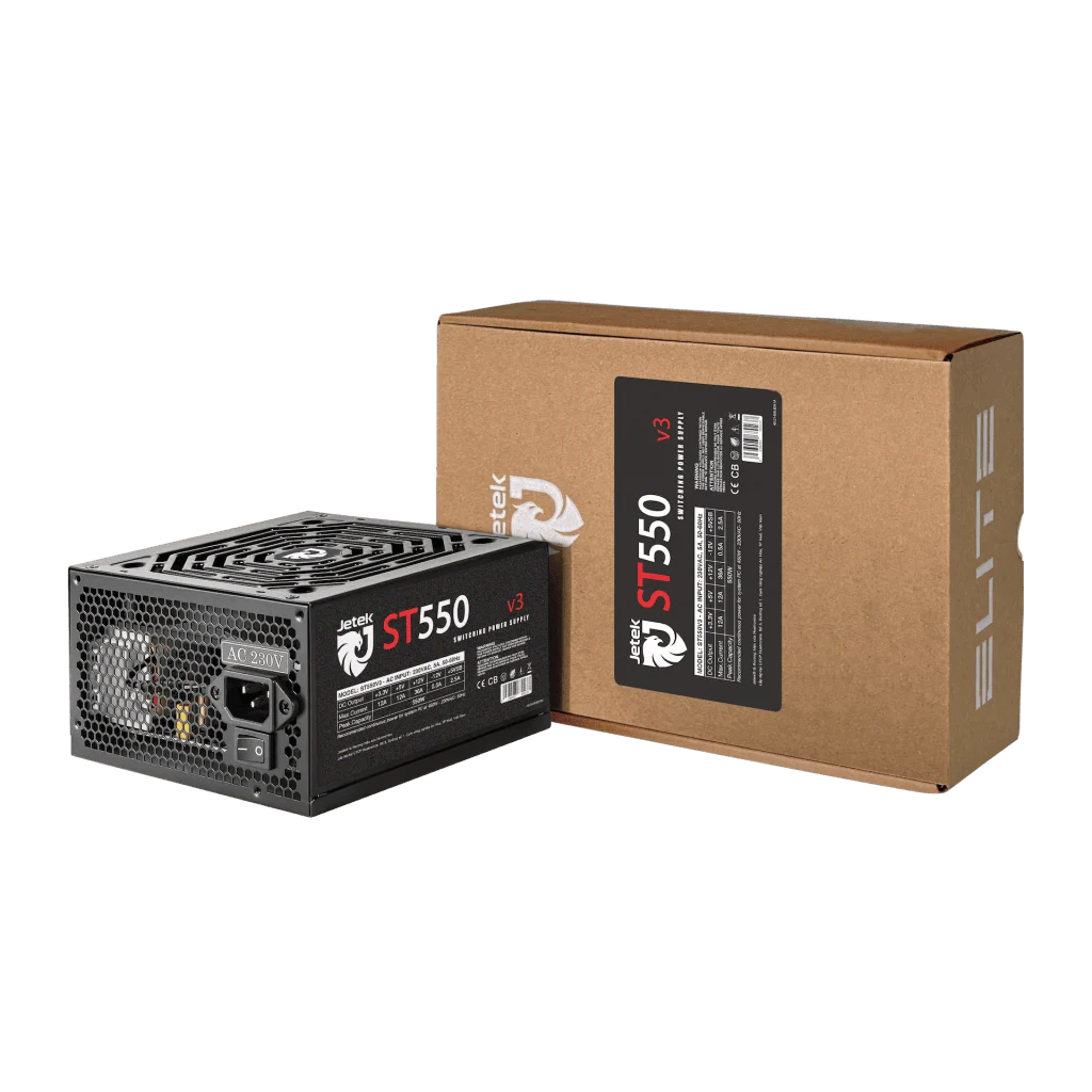 Ảnh tin Nguồn máy tính Jetek ST550 V3 550W | 450W Liên tục, Non Modular, Cáp dẹt, ATX, Đen