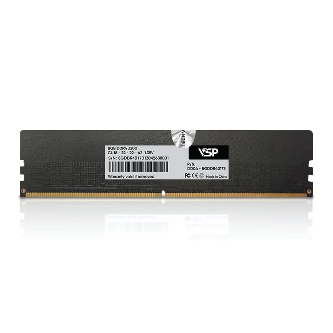 Ảnh tin RAM PC VSP 8GB DDR4 3200MHz | (1x8GB), CL18, Hỗ trợ Intel/AMD, XMP, Không Tản (P/N DD04-8GDDR40173)