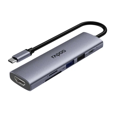 Ảnh tin Bộ chuyển đổi đa cổng USB-C RAPOO (XD61) | USB-C to HDMI 4K 60Hz, 2 x USB-A 3.0, SD/TF Card, PD