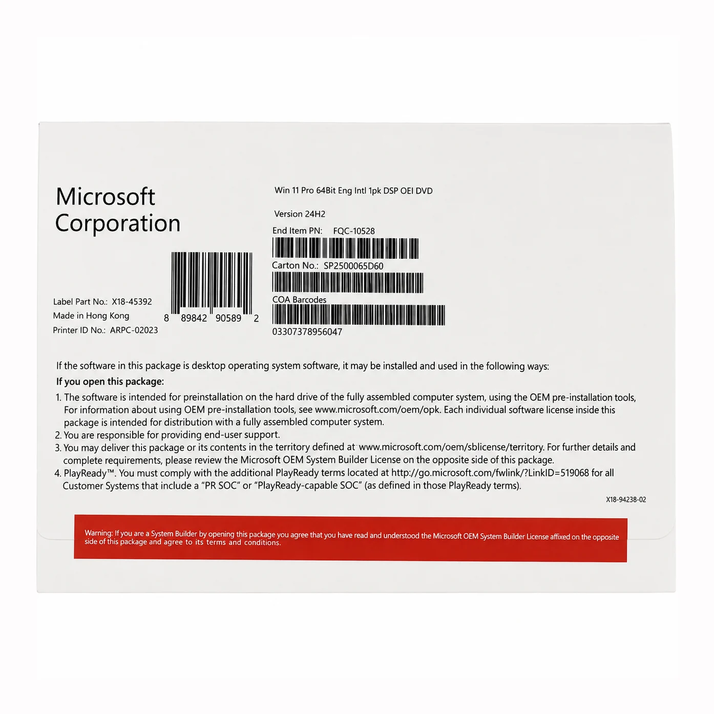 Ảnh tin Phần mềm Microsoft Windows 11 Pro 64Bit Eng Intl 1PK DSP OEI DVD (FQC-10528) | Box Chính Hãng