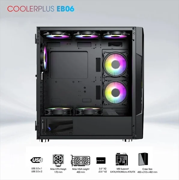 Ảnh tin Thùng Case Coolerplus CPC-EB06 (Sẵn 3FAN LED)