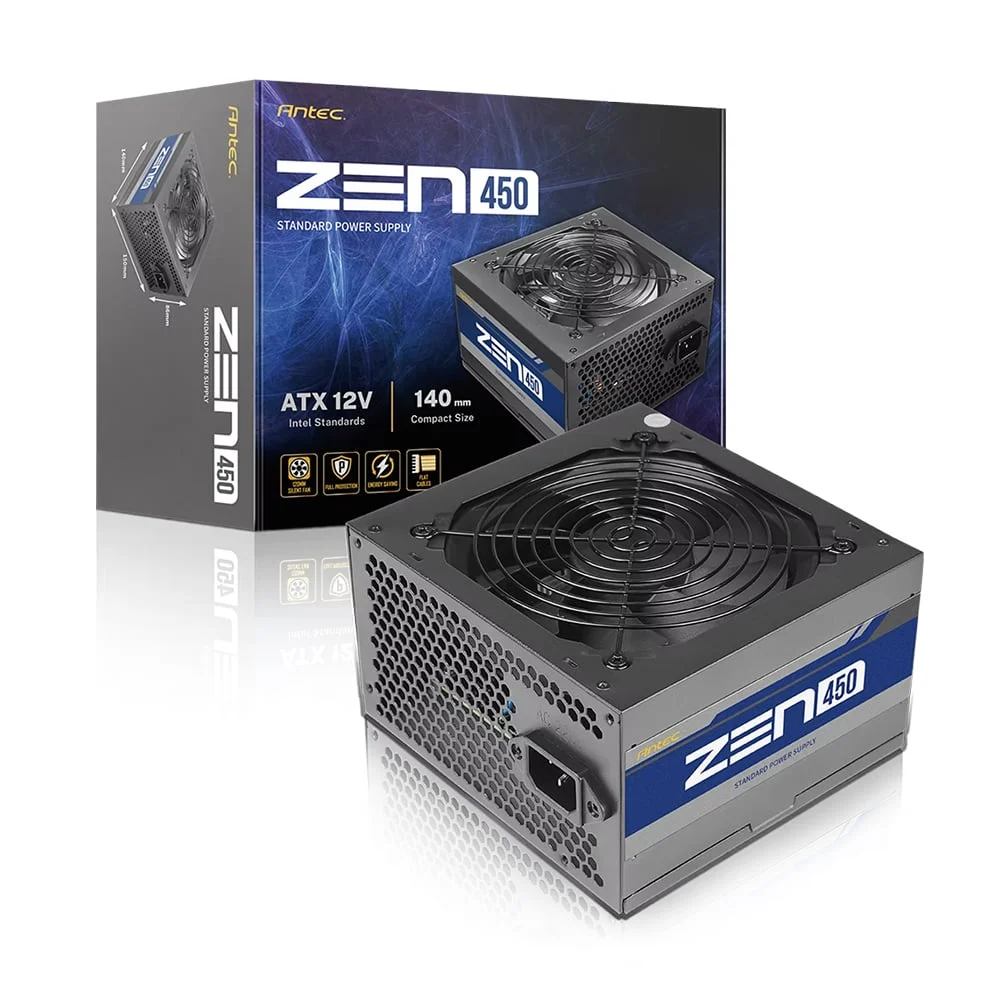 Ảnh tin Nguồn máy tính Antec Atom ZEN 450 (230V AC) (V1000N712GC-22) | 450W, 120mm Silent Fan, Đen