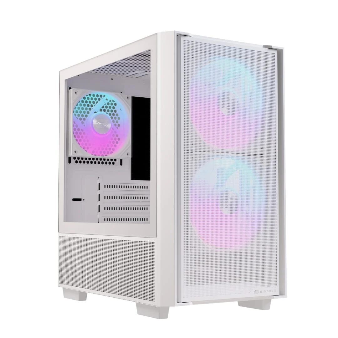 Ảnh tin Thùng máy EINAREX PM150 RGB M-ATX | Kèm 3 Fan ARGB, Kính cường lực, Trắng