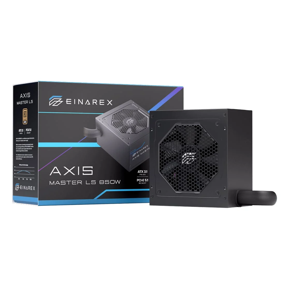 Ảnh tin Nguồn máy tính Einarex Axis Master L5 850W | Cáp Liền, 80 Plus Bronze, Full Range, Đen