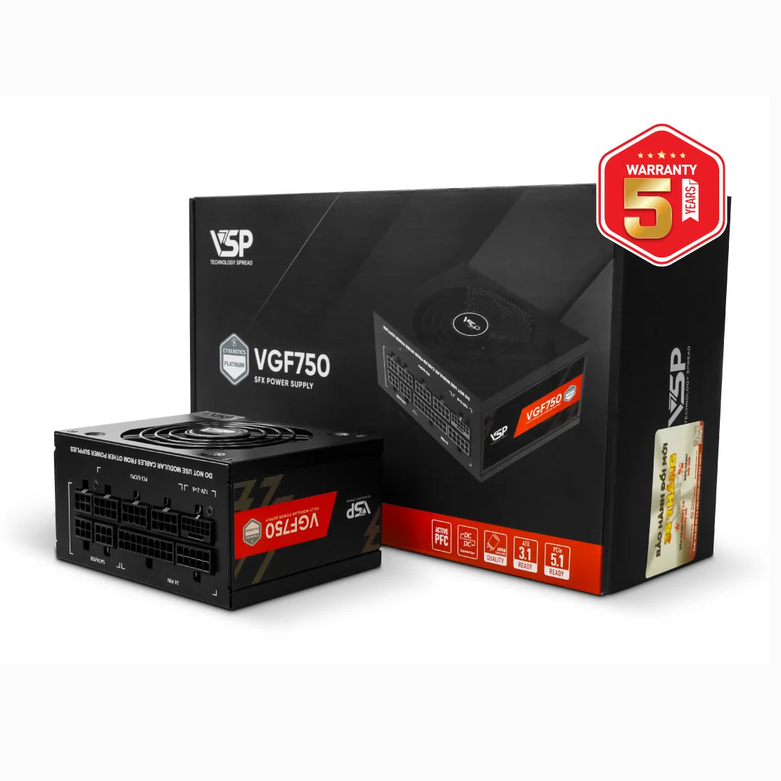 Ảnh tin Nguồn máy tính SFX VSP VGF750 | Full Modular, Cybenetics Platinum, 750W, Đen