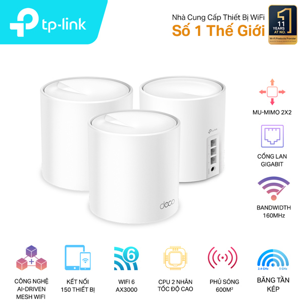Ảnh tin Bộ phát wifi 6 TP-Link Deco X50 3-Pack (Chuẩn AX/ AX3000Mbps/ 2 Ăng-ten ngầm/ Wifi Mesh/ Dưới 100 Us