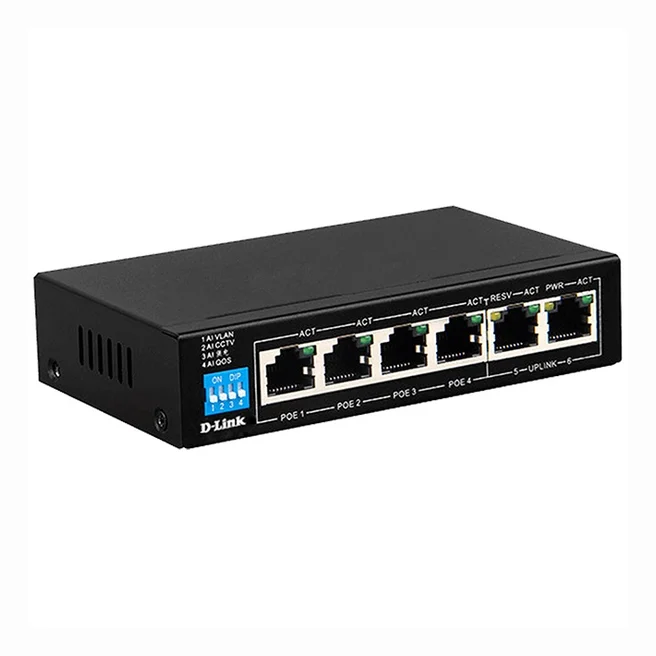 Ảnh tin Switch 6 Port D-Link DGS-F1006P (4 cổng PoE 10/100/1000 Mbps RJ45, 2 cổng uplink 10/100/1000 Mbps)