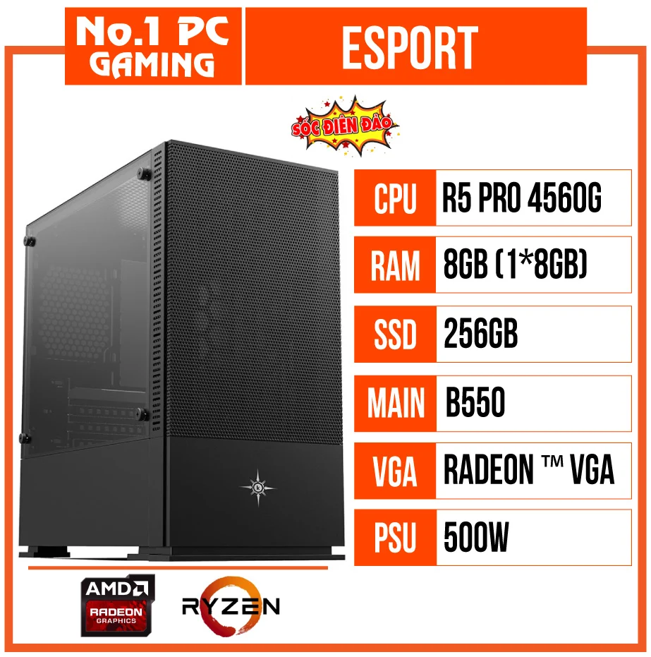 Ảnh tin PC GAMING ESPORT (R5 4650G/B550/8GB RAM/256GB SSD/500W)