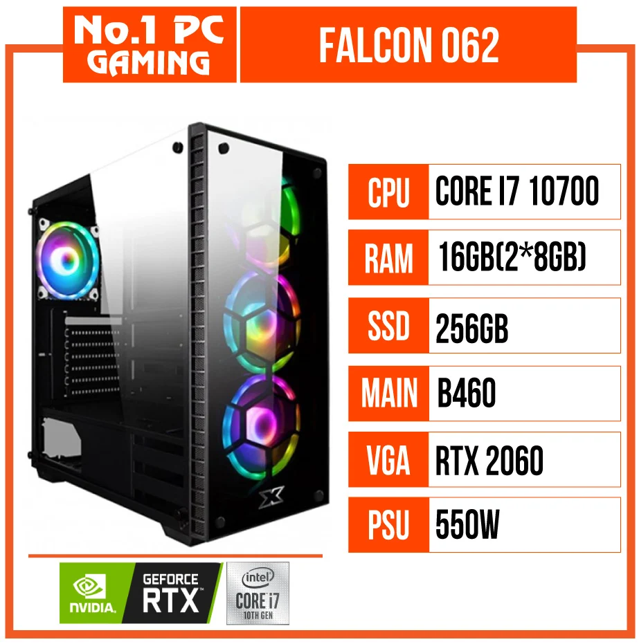 Ảnh tin PC GAMING FALCON 062 (i7 10700/B460/16GB RAM/256GB SSD/RTX 2060/550W)