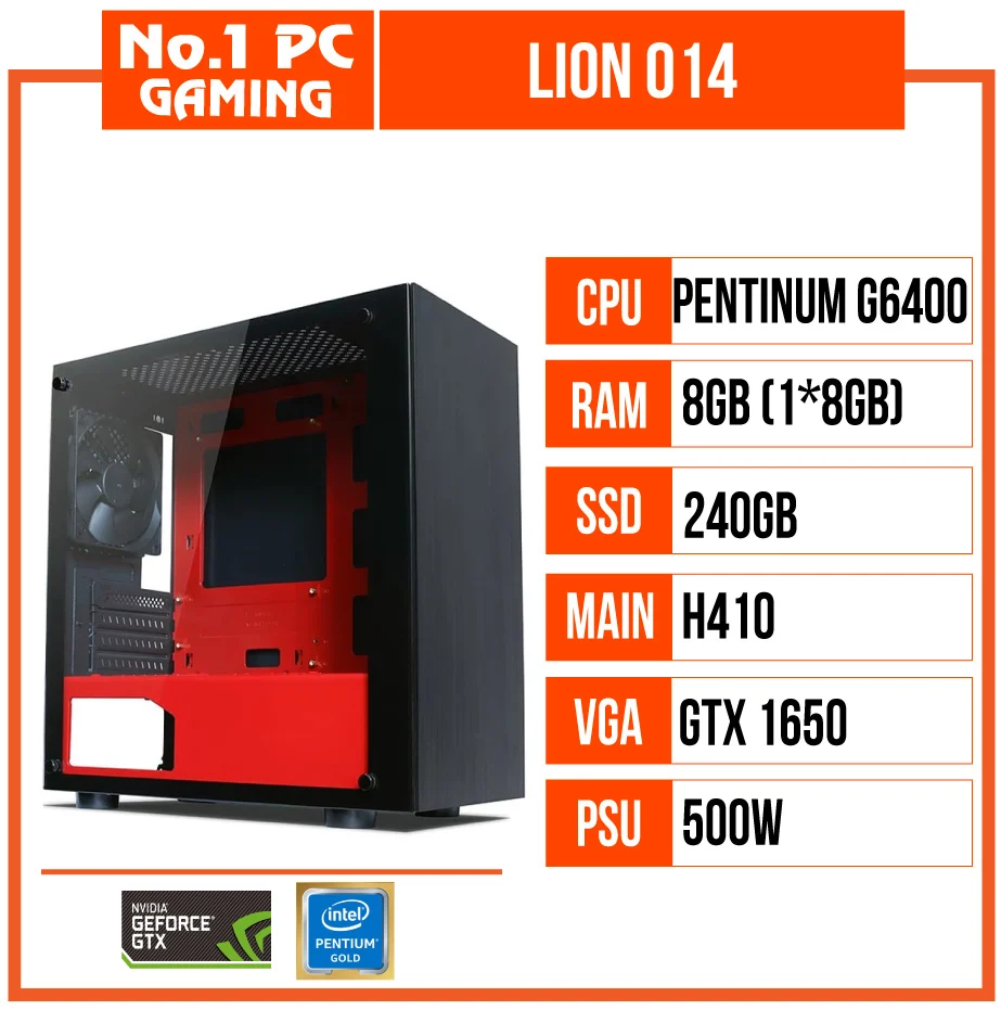 Ảnh tin PC GAMING LION 014 (G6400/H410/8GB RAM/240GB SSD/GTX 1650/500W)