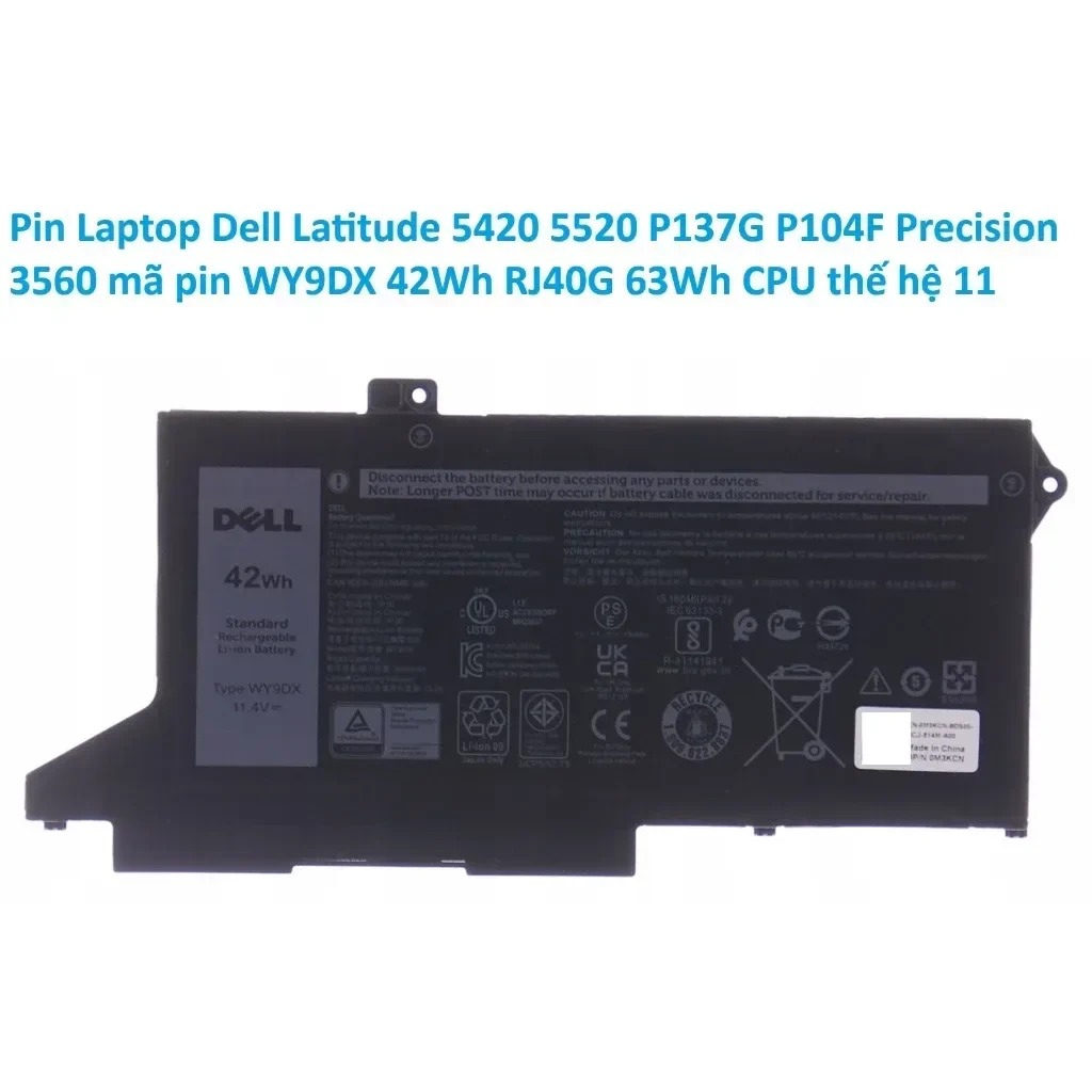 Ảnh tin Pin laptop Dell Latitude 5420 (Gen 11), Latitude 5520 (Gen 11), 42WH WY9DX (ZIN) - 3 CELL