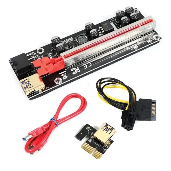Bộ Riser PCIe 1X 16X USB 3.0 Ver 009S Plus 8 Tụ Điện Có Led NE – ảnh 1