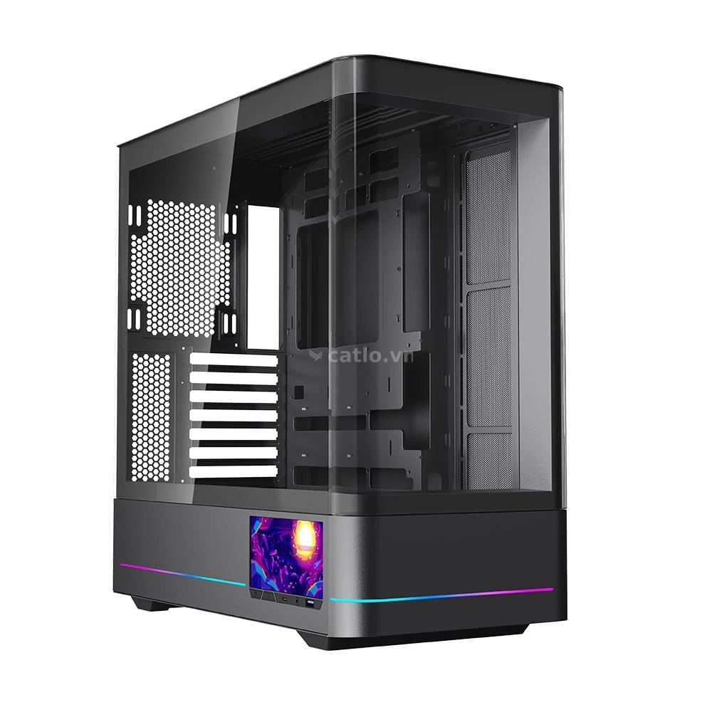 Thùng máy Case Leopard AC-02 | Đen, kính cong, LCD – ảnh 1