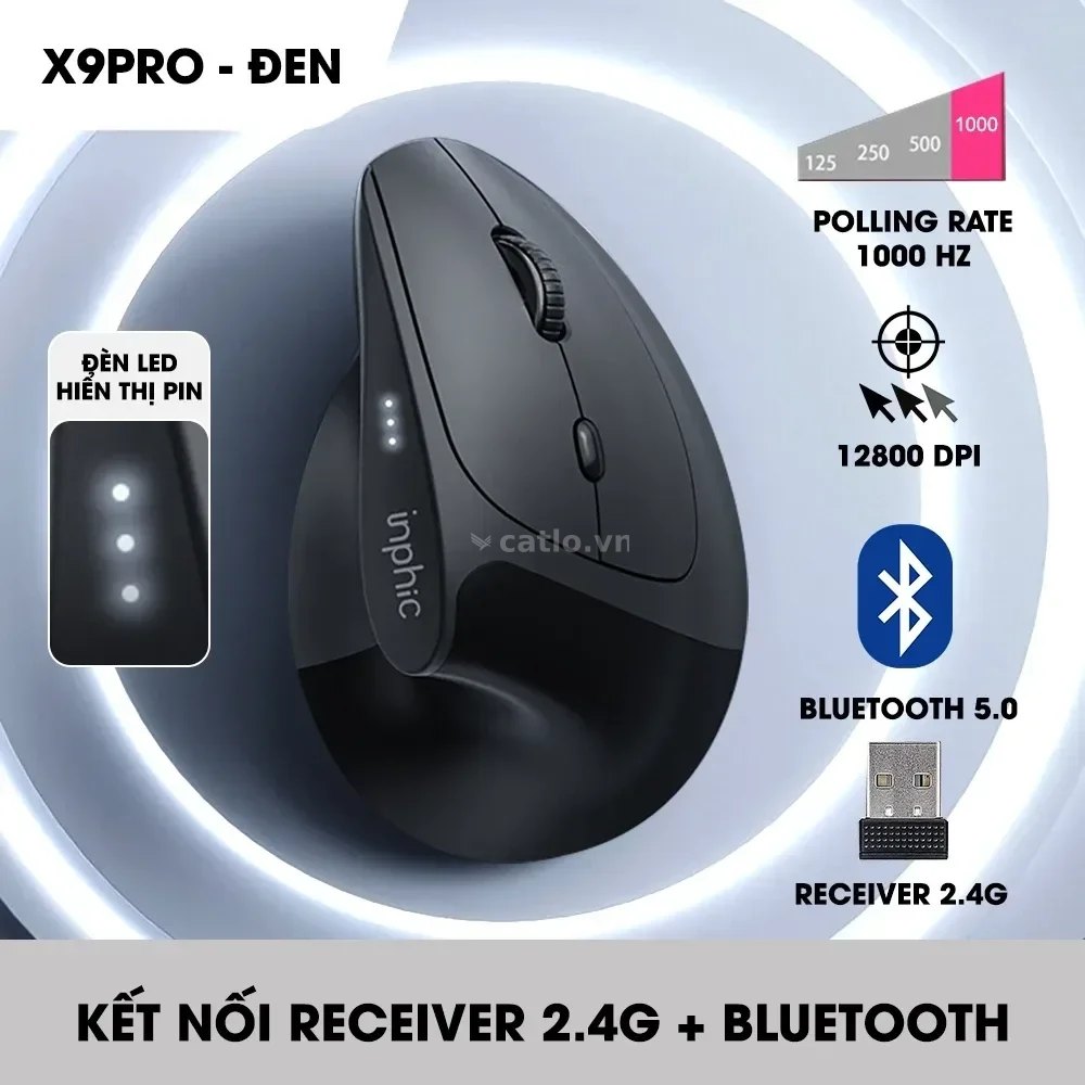 Chuột INPHIC X9 PRO Đen (Công Thái Học) – ảnh 1
