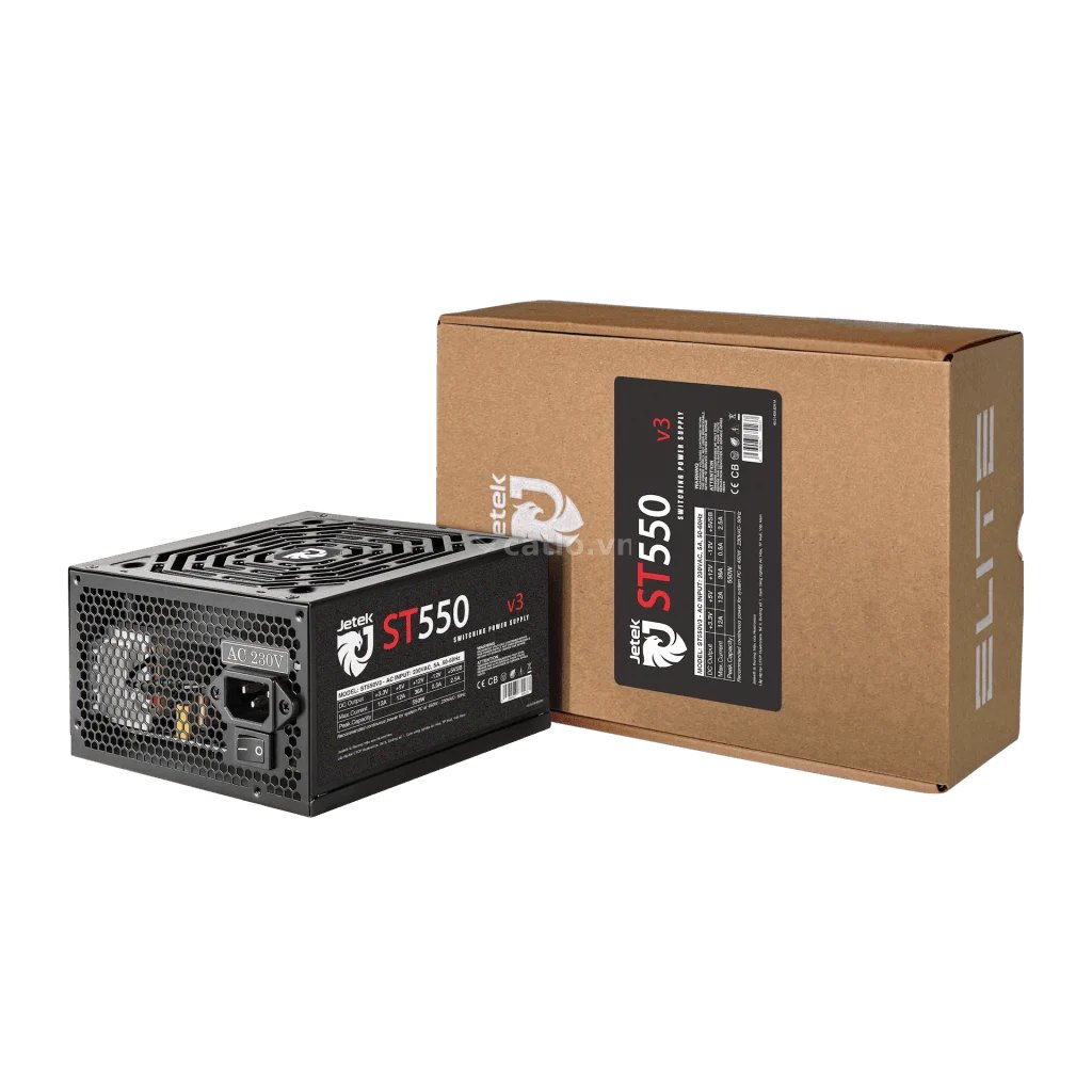 Nguồn máy tính Jetek ST550 V3 550W | 450W Liên tục, Non Modular, Cáp dẹt, ATX, Đen – ảnh 1
