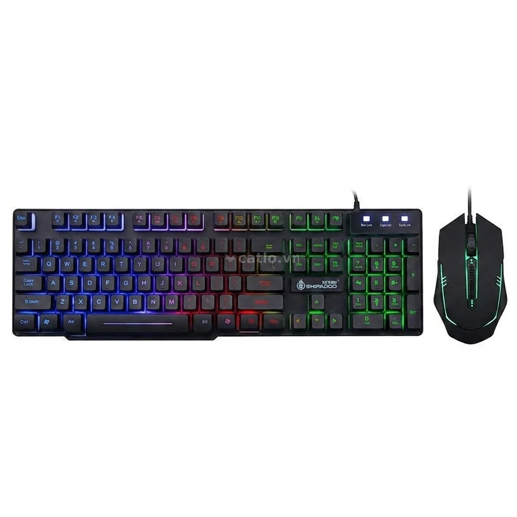 Combo bàn phím chuột giả cơ Gaming Shipadoo D500 | Có dây USB, LED Rainbow, 1000 DPI, Đen – ảnh 1
