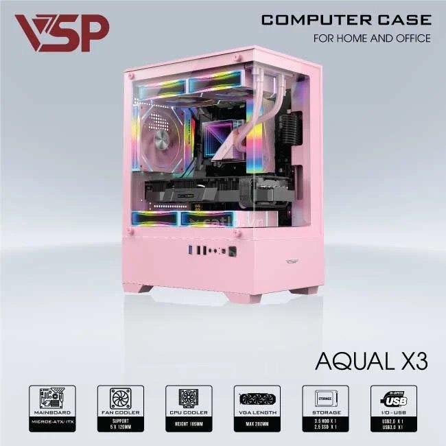 VỎ CASE MÁY TÍNH AQUAL X3 HỒNG – ảnh 1