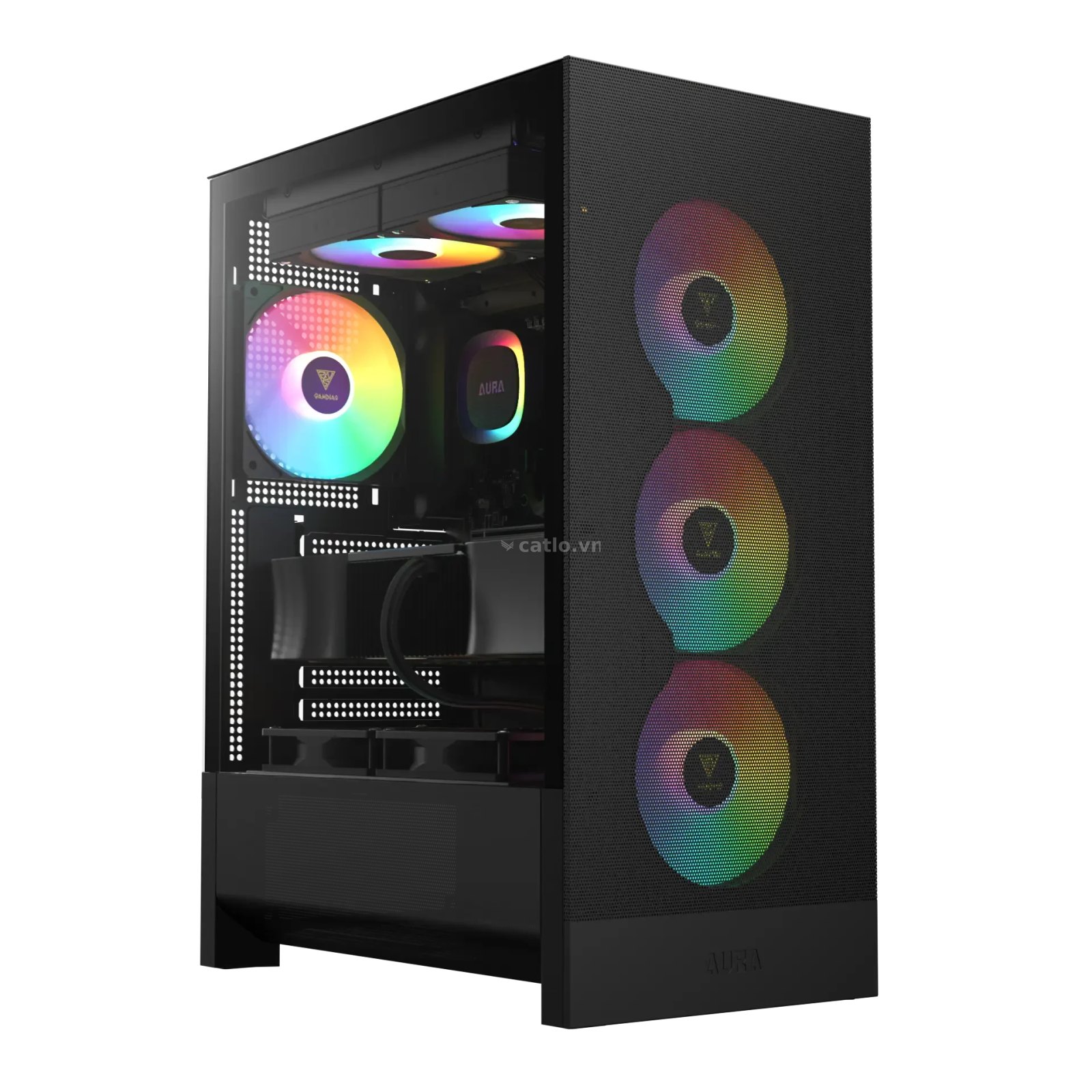 Thùng máy Gamdias Aura GC15 ARGB F-ATX (Kèm sẵn 4 Fan ARGB) | Mid Tower, Kính cường lực, Đen – ảnh 1