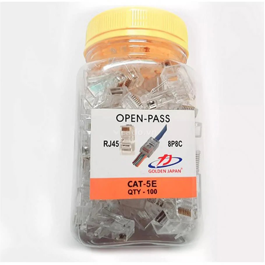 Đầu mạng RJ45 Xuyên Thấu Golden Japan Cat5e UTP Chân Mạ Vàng (100 Cái/Hộp) – ảnh 1