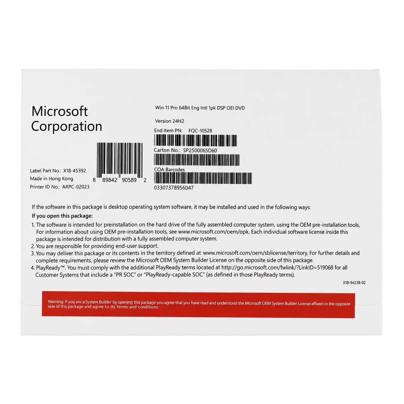 Phần mềm Microsoft Windows 11 Pro 64Bit Eng Intl 1PK DSP OEI DVD (FQC-10528) | Box Chính Hãng – ảnh 1