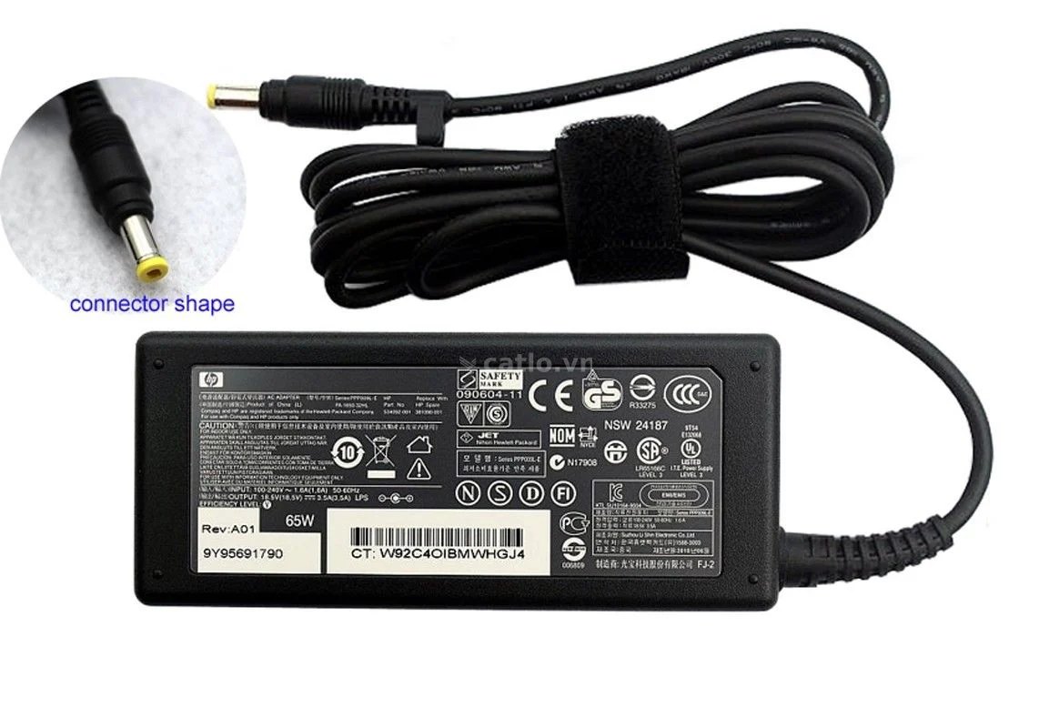 Sạc laptop HP – Compaq 18.5V-3.5A (Đầu Vàng) – ZIN – ảnh 1