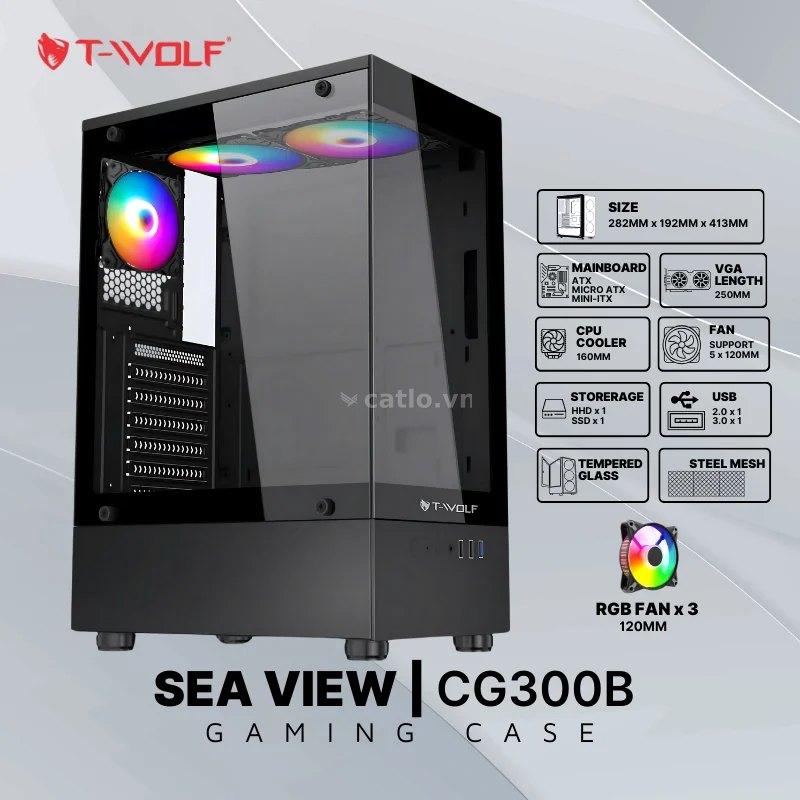 VỎ CASE MÁY TÍNH SEA VIEW CG300B GAMING – ĐEN – ảnh 1