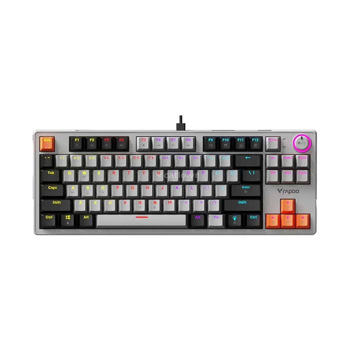 Bàn phím cơ Gaming Rapoo V501-87 RGB | TKL 87 phím, Blue Switch, RGB, USB, Đen Xám Cam – ảnh 1