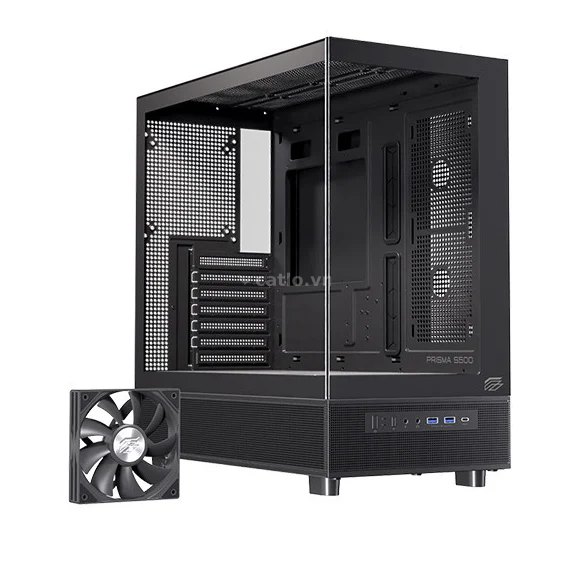 Thùng máy EINAREX S500 Core Black F-ATX | Kèm 1 Fan Đen, Kính cường lực, Đen – ảnh 1