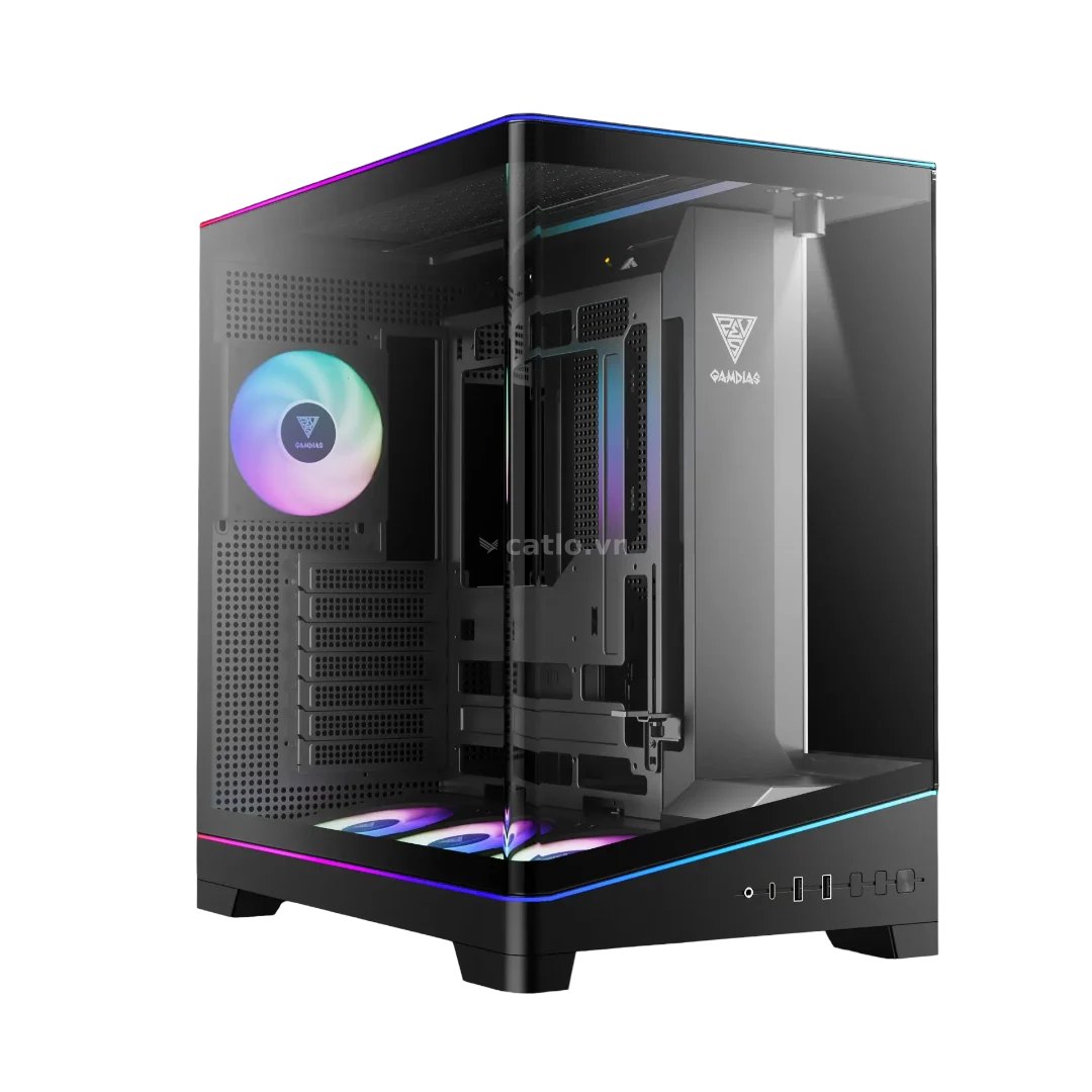 Thùng máy Gamdias Atlas P6 CG (Kèm sẵn 4 Fan ARGB) | F-ATX, Mid Tower, Kính cường lực, Đen – ảnh 1