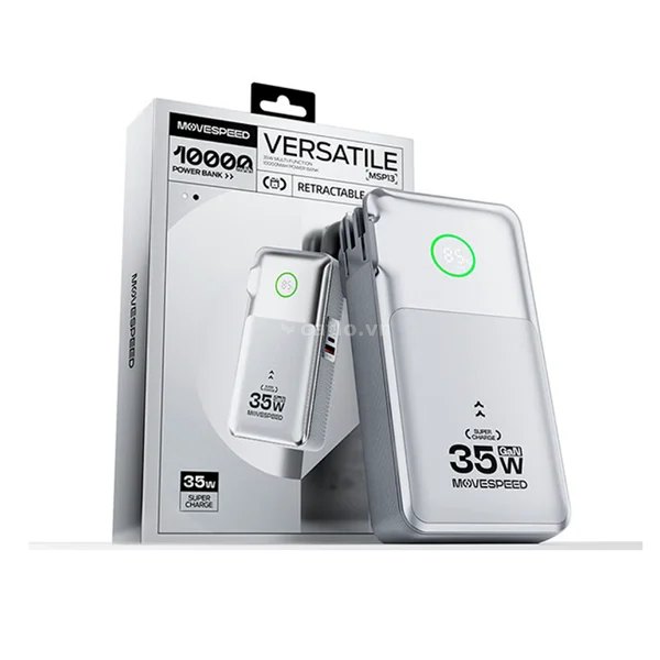 Củ sạc kiêm sạc dự phòng 3-in-1 Movespeed MSP13 | 35W, 10000mAh, Bạc – ảnh 1