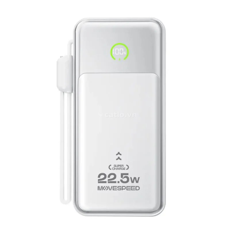Sạc dự phòng Movespeed MSP19 22.5W | 10000mAh, Màn Led, Tích hợp Type C, White – ảnh 1